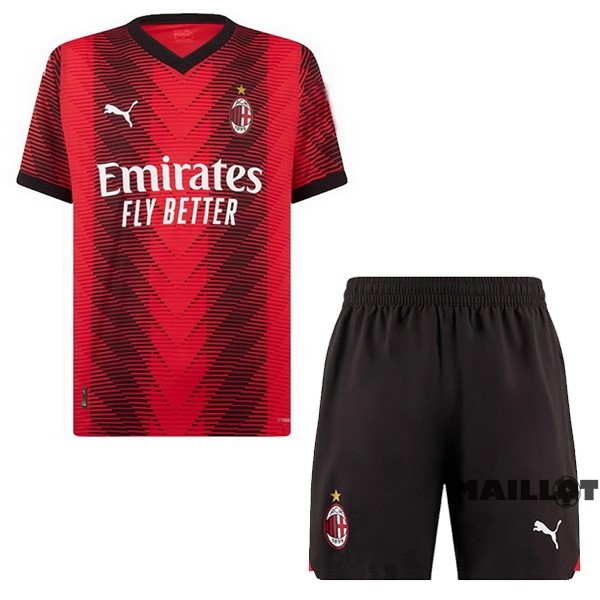 Foot Maillot Pas Cher Domicile Conjunto De Enfant AC Milan 2023 2024 Rouge Noir
