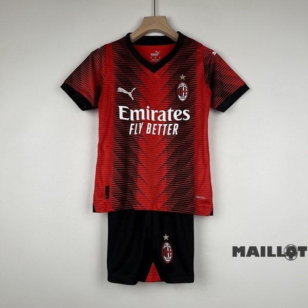 Foot Maillot Pas Cher Domicile Conjunto De Enfant AC Milan 2023 2024 Rouge Noir