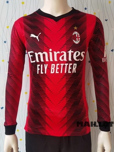 Foot Maillot Pas Cher Domicile Joueurs Maillot Manches Longues AC Milan 2023 2024 Rouge