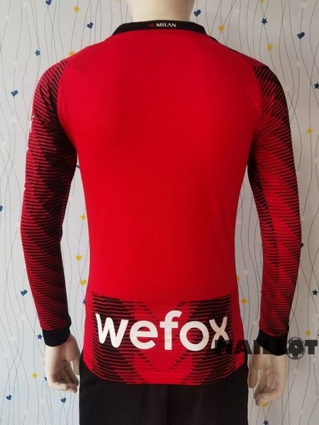 Foot Maillot Pas Cher Domicile Joueurs Maillot Manches Longues AC Milan 2023 2024 Rouge