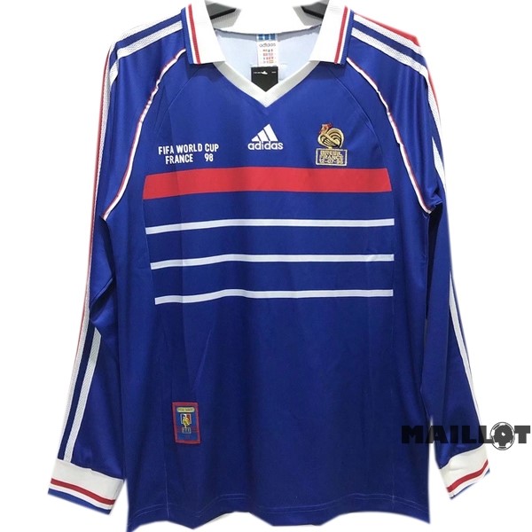 Foot Maillot Pas Cher Domicile Manches Longues AC Milan Retro 1998 Bleu