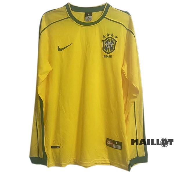 Foot Maillot Pas Cher Domicile Manches Longues Brésil Retro 1998 Jaune