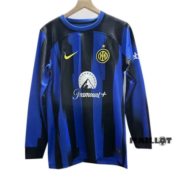 Foot Maillot Pas Cher Domicile Manches Longues Inter Milán 2023 2024 Bleu