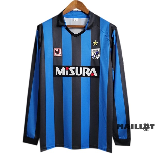 Foot Maillot Pas Cher Domicile Manches Longues Inter Milán Retro 1988 1989 Bleu