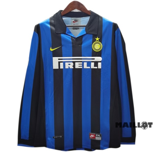 Foot Maillot Pas Cher Domicile Manches Longues Inter Milán Retro 1998 1999 Bleu