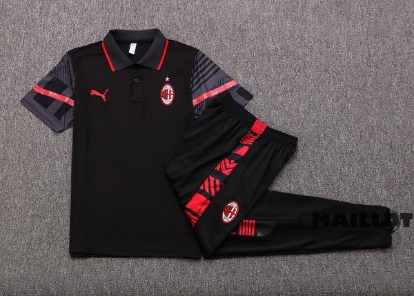 Foot Maillot Pas Cher Ensemble Complet Polo AC Milan 2022 2023 Noir Rouge