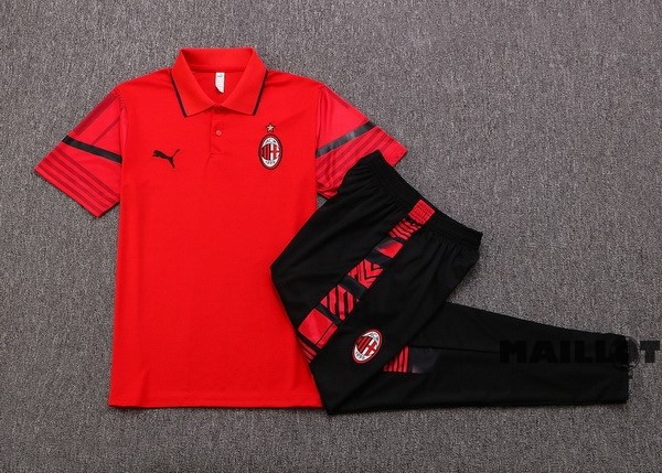 Foot Maillot Pas Cher Ensemble Complet Polo AC Milan 2022 2023 Rouge Noir