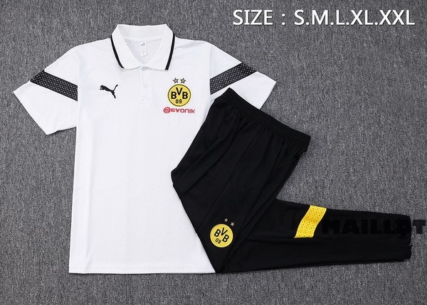 Foot Maillot Pas Cher Ensemble Complet Polo Borussia Dortmund 2023 2024 Blanc Noir
