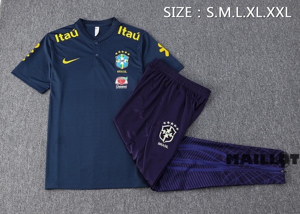 Foot Maillot Pas Cher Ensemble Complet Polo Brésil 2022 Bleu Marine