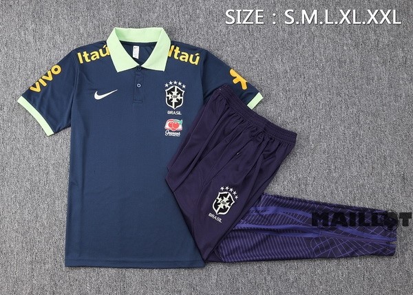Foot Maillot Pas Cher Ensemble Complet Polo Brésil 2023 Bleu Marine I Vert