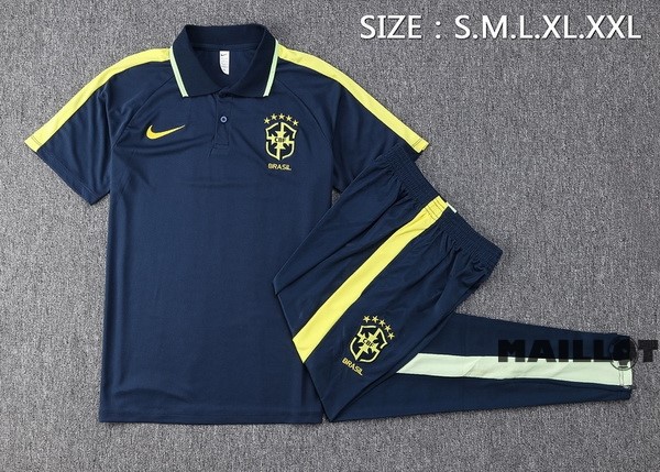 Foot Maillot Pas Cher Ensemble Complet Polo Brésil 2023 Bleu Marine Vert