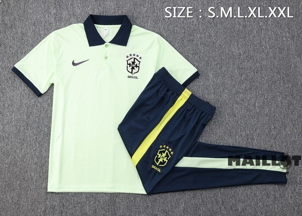 Foot Maillot Pas Cher Ensemble Complet Polo Brésil 2023 Vert Bleu Marine