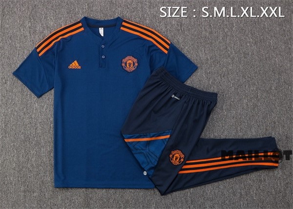 Foot Maillot Pas Cher Ensemble Complet Polo Manchester United 2022 2023 Bleu Orange
