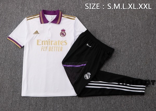 Foot Maillot Pas Cher Ensemble Complet Polo Real Madrid 2022 2023 Blanc Purpura