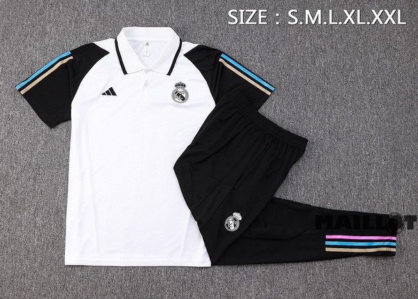 Foot Maillot Pas Cher Ensemble Complet Polo Real Madrid 2023 2024 Blanc Noir