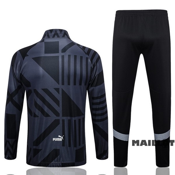 Foot Maillot Pas Cher Ensemble Complet Ropa Deportiva Con Cremallera Larga AC Milan 2022 2023 Gris Noir