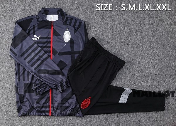 Foot Maillot Pas Cher Ensemble Complet Ropa Deportiva Con Cremallera Larga AC Milan 2022 2023 Gris Noir