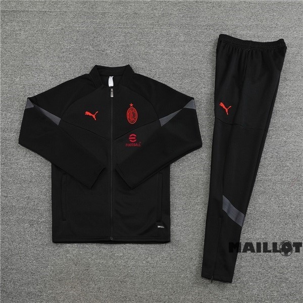 Foot Maillot Pas Cher Ensemble Complet Ropa Deportiva Con Cremallera Larga AC Milan 2022 2023 II Noir
