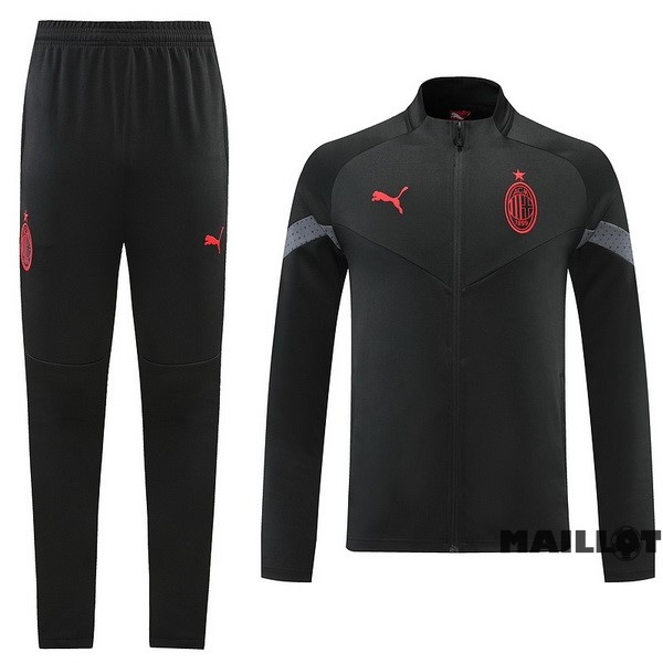 Foot Maillot Pas Cher Ensemble Complet Ropa Deportiva Con Cremallera Larga AC Milan 2022 2023 Noir