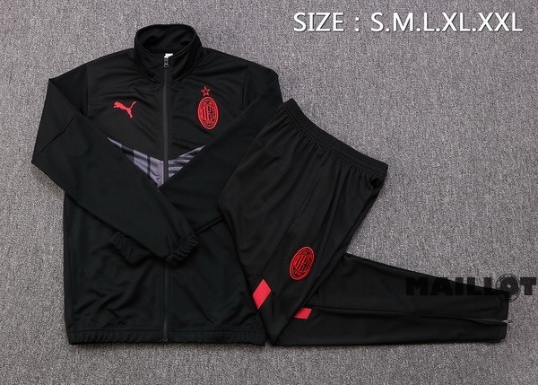 Foot Maillot Pas Cher Ensemble Complet Ropa Deportiva Con Cremallera Larga AC Milan 2022 2023 Noir Gris