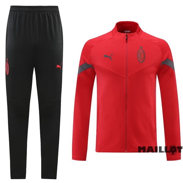 Foot Maillot Pas Cher Ensemble Complet Ropa Deportiva Con Cremallera Larga AC Milan 2022 2023 Noir Rouge