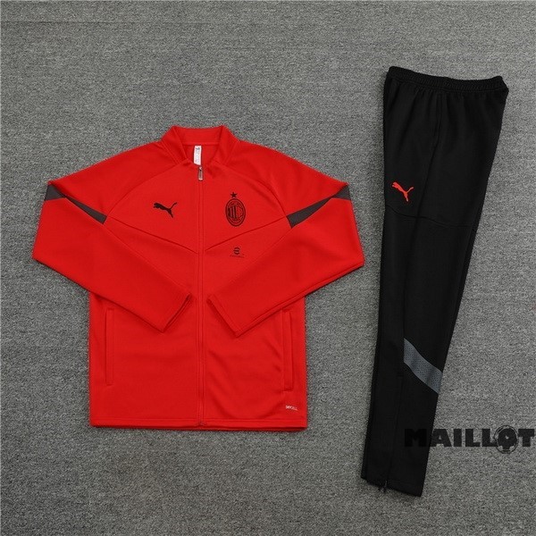 Foot Maillot Pas Cher Ensemble Complet Ropa Deportiva Con Cremallera Larga AC Milan 2022 2023 Rouge II Noir