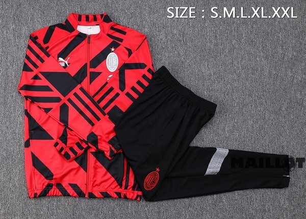 Foot Maillot Pas Cher Ensemble Complet Ropa Deportiva Con Cremallera Larga AC Milan 2022 2023 Rouge I Noir