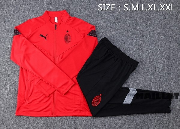 Foot Maillot Pas Cher Ensemble Complet Ropa Deportiva Con Cremallera Larga AC Milan 2022 2023 Rouge Noir