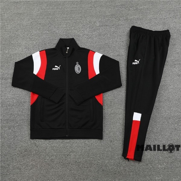 Foot Maillot Pas Cher Ensemble Complet Ropa Deportiva Con Cremallera Larga AC Milan 2023 2024 Noir I Rouge Blanc