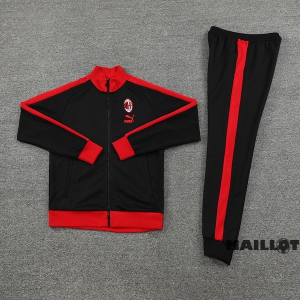 Foot Maillot Pas Cher Ensemble Complet Ropa Deportiva Con Cremallera Larga AC Milan 2023 2024 Noir Rouge