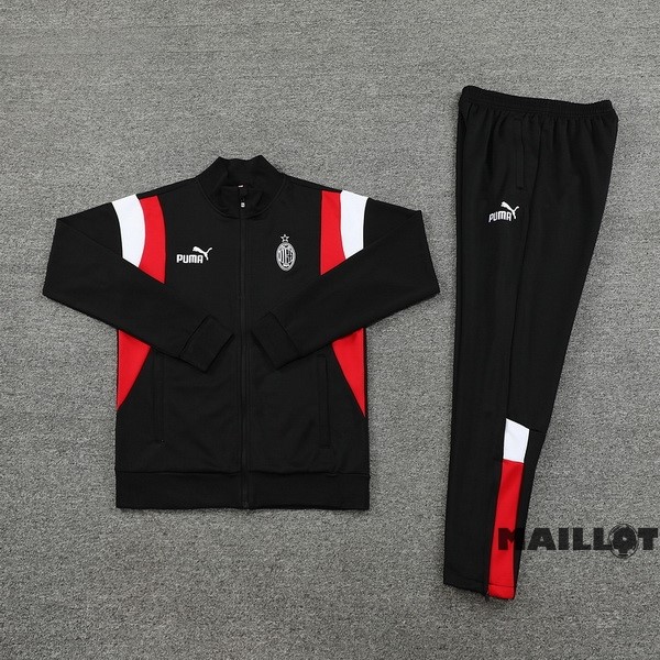 Foot Maillot Pas Cher Ensemble Complet Ropa Deportiva Con Cremallera Larga AC Milan 2023 2024 Noir Rouge Blanc