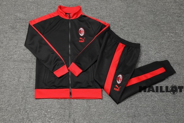 Foot Maillot Pas Cher Ensemble Complet Ropa Deportiva Con Cremallera Larga AC Milan 2023 2024 Rouge II Noir
