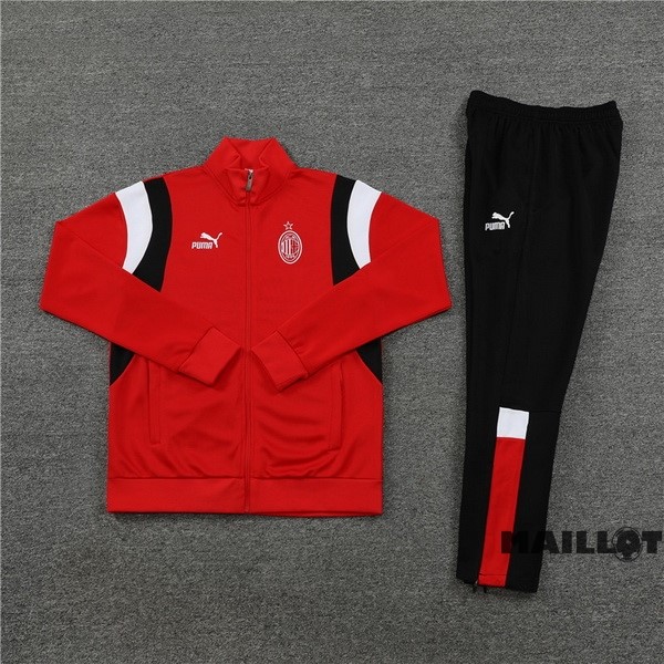 Foot Maillot Pas Cher Ensemble Complet Ropa Deportiva Con Cremallera Larga AC Milan 2023 2024 Rouge I Noir