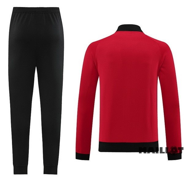 Foot Maillot Pas Cher Ensemble Complet Ropa Deportiva Con Cremallera Larga AC Milan 2023 2024 Rouge Noir