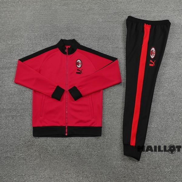 Foot Maillot Pas Cher Ensemble Complet Ropa Deportiva Con Cremallera Larga AC Milan 2023 2024 Rouge Noir