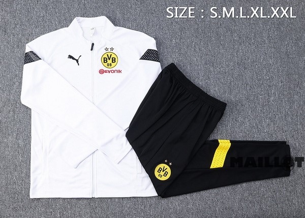Foot Maillot Pas Cher Ensemble Complet Ropa Deportiva Con Cremallera Larga Borussia Dortmund 2022 2023 Blanc Noir