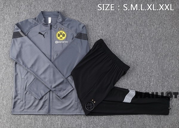 Foot Maillot Pas Cher Ensemble Complet Ropa Deportiva Con Cremallera Larga Borussia Dortmund 2022 2023 Gris