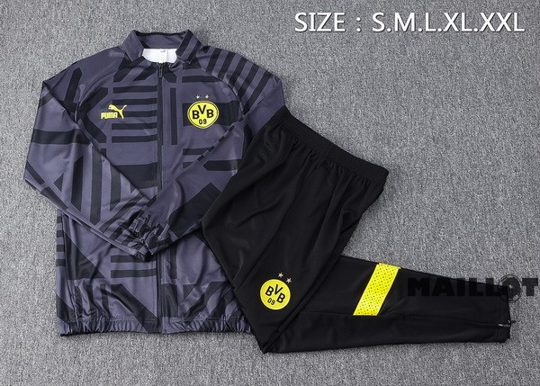 Foot Maillot Pas Cher Ensemble Complet Ropa Deportiva Con Cremallera Larga Borussia Dortmund 2022 2023 Gris