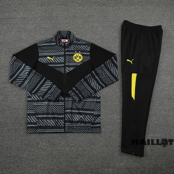 Foot Maillot Pas Cher Ensemble Complet Ropa Deportiva Con Cremallera Larga Borussia Dortmund 2022 2023 Gris Noir Jaune