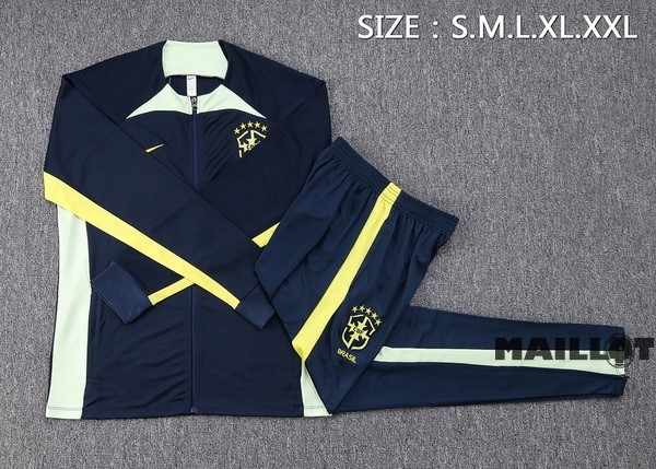 Foot Maillot Pas Cher Ensemble Complet Ropa Deportiva Con Cremallera Larga Brésil 2023 Bleu Marine Vert