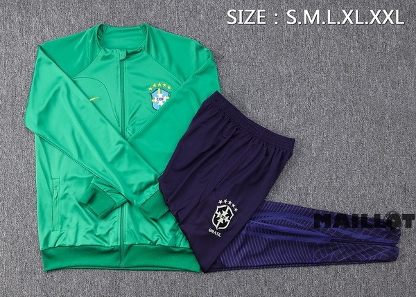 Foot Maillot Pas Cher Ensemble Complet Ropa Deportiva Con Cremallera Larga Brésil 2023 Vert Purpura