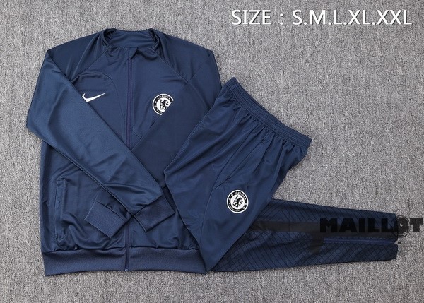 Foot Maillot Pas Cher Ensemble Complet Ropa Deportiva Con Cremallera Larga Chelsea 2022 2023 Bleu