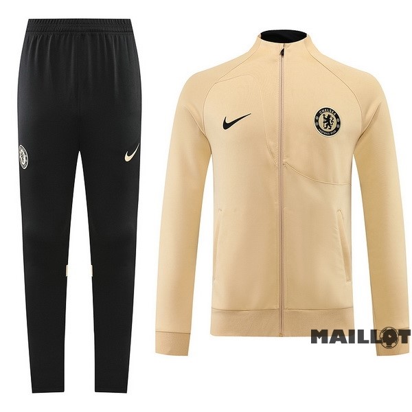 Foot Maillot Pas Cher Ensemble Complet Ropa Deportiva Con Cremallera Larga Chelsea 2022 2023 Noir Jaune