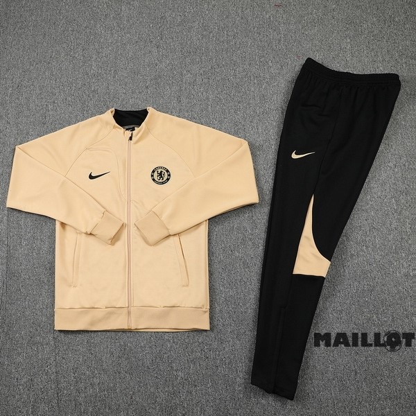 Foot Maillot Pas Cher Ensemble Complet Ropa Deportiva Con Cremallera Larga Chelsea 2022 2023 Noir Jaune