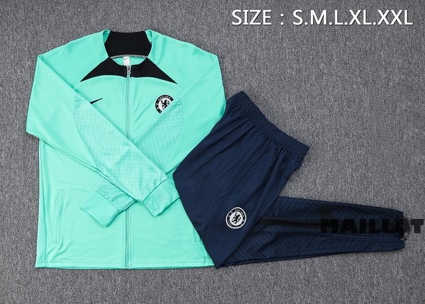 Foot Maillot Pas Cher Ensemble Complet Ropa Deportiva Con Cremallera Larga Chelsea 2022 2023 Vert Bleu