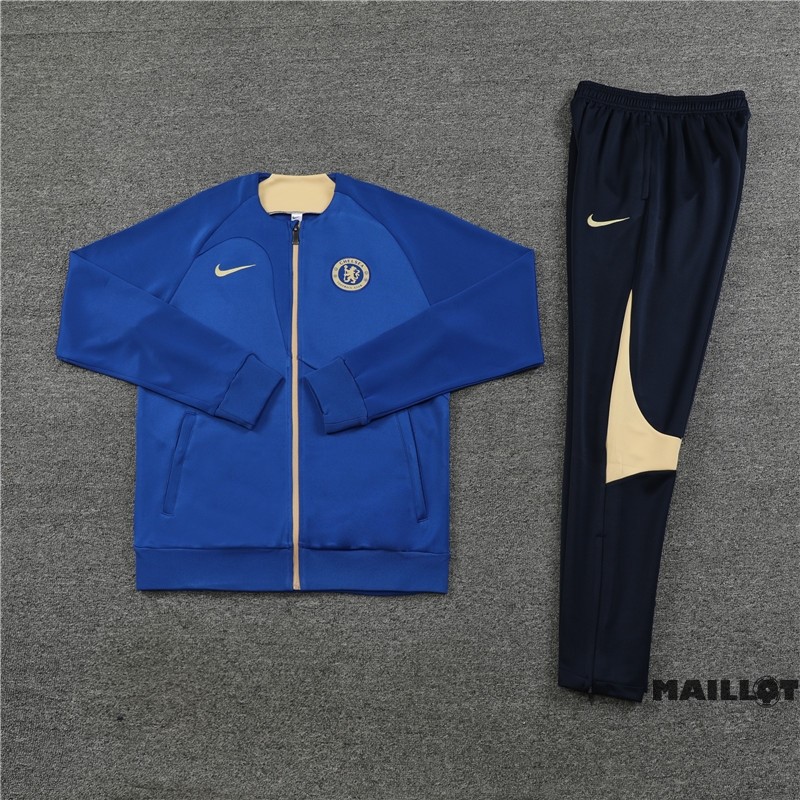 Foot Maillot Pas Cher Ensemble Complet Ropa Deportiva Con Cremallera Larga Chelsea 2023 2024 Bleu Noir