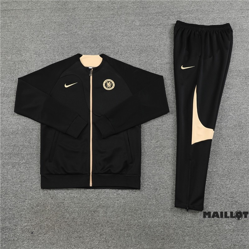 Foot Maillot Pas Cher Ensemble Complet Ropa Deportiva Con Cremallera Larga Chelsea 2023 2024 Noir Jaune