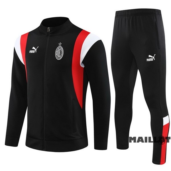 Foot Maillot Pas Cher Ensemble Complet Ropa Deportiva Con Cremallera Larga Enfant AC Milan 2023 2024 Noir I Rouge Blanc