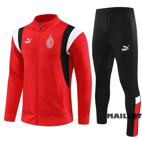 Foot Maillot Pas Cher Ensemble Complet Ropa Deportiva Con Cremallera Larga Enfant AC Milan 2023 2024 Rouge I Noir