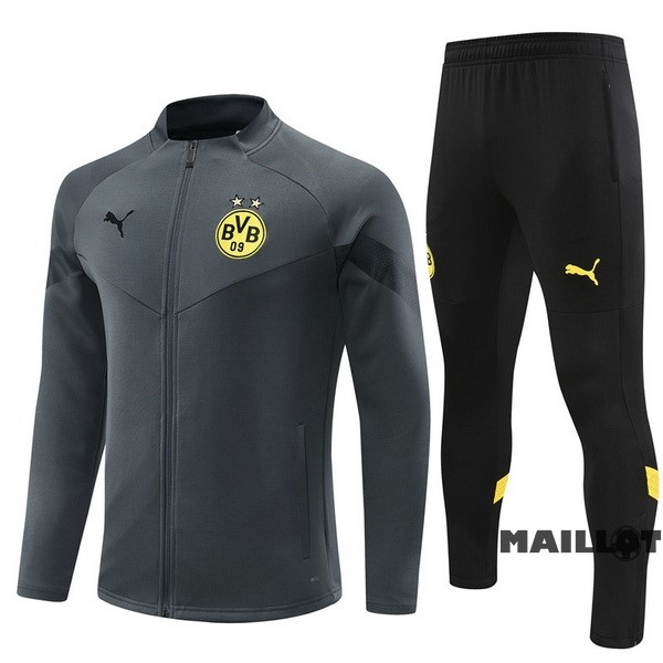 Foot Maillot Pas Cher Ensemble Complet Ropa Deportiva Con Cremallera Larga Enfant Borussia Dortmund 2022 2023 Gris I Noir